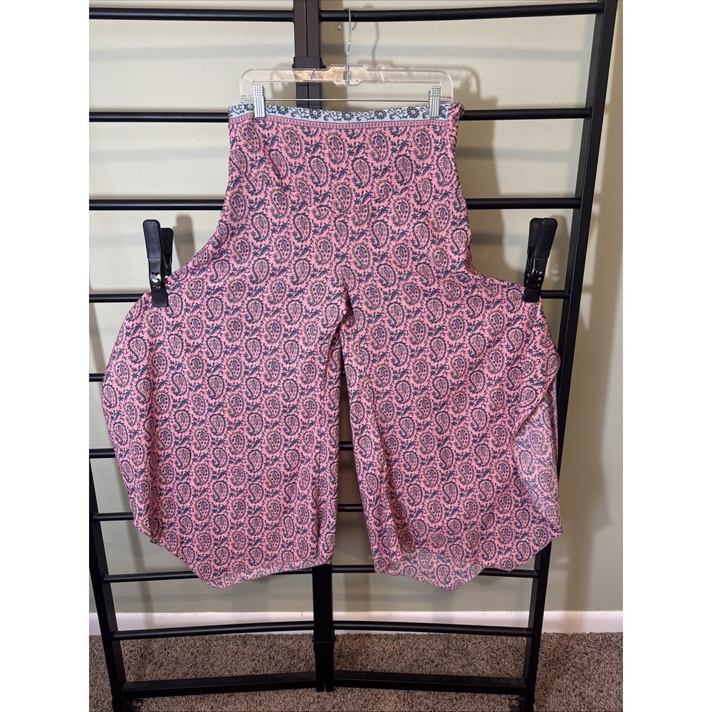Harem Pants Silk Blend Pink Paisley Boho Gypsy Made In India Stretch Women's Lrg